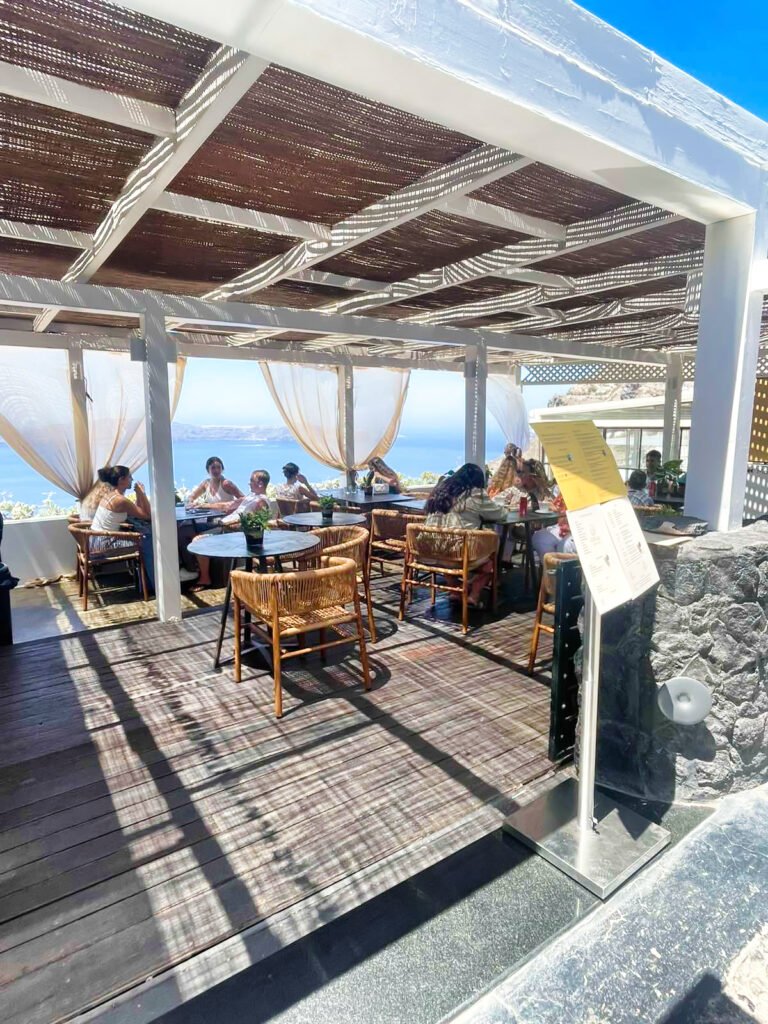 Best place for Coffee in Fira with view to the Caldera and the Volcano of Santorini
